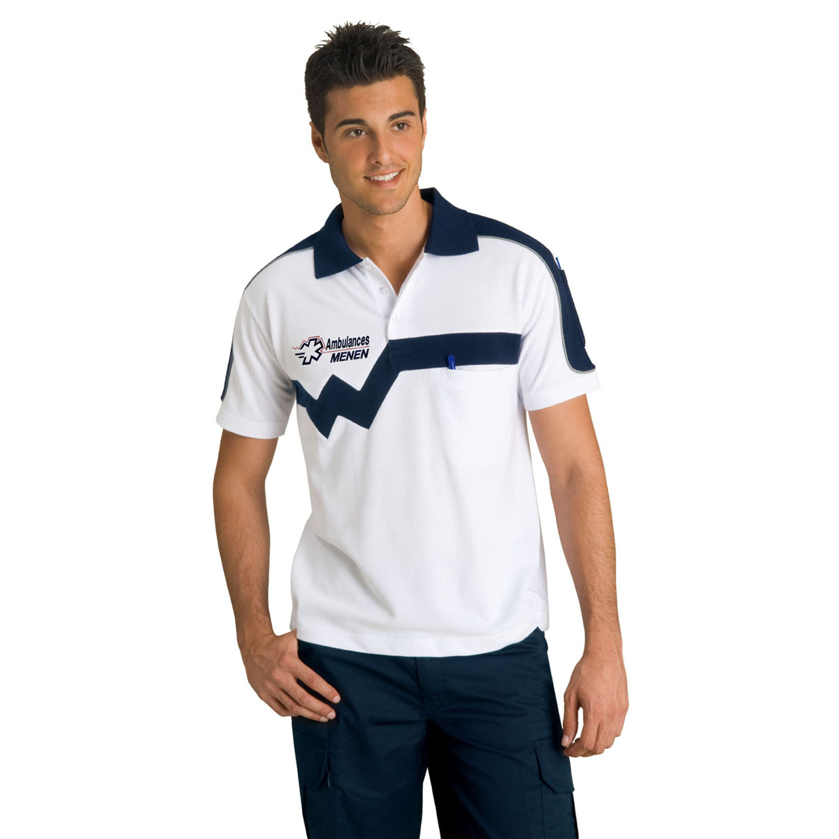 Polo DUO XW7 Corps Blanc/ bandes bleu - Homme -