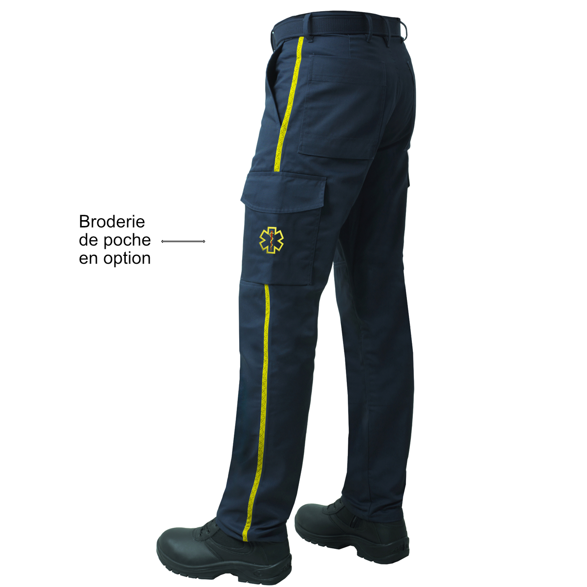 Pantalon "new 2087" - Couleur bleu marine avec biais jaune -